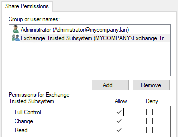 Select Full Control as permissions